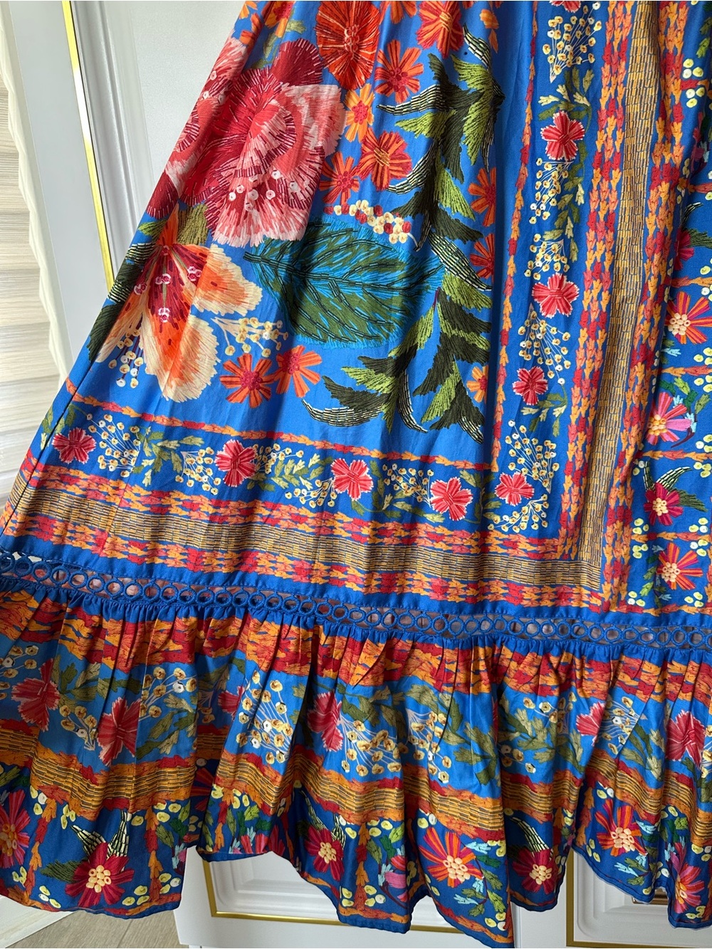 FARM Rio Blue Floral Maxi Dress with Orange and Pink Accents - Picture 5 of 10